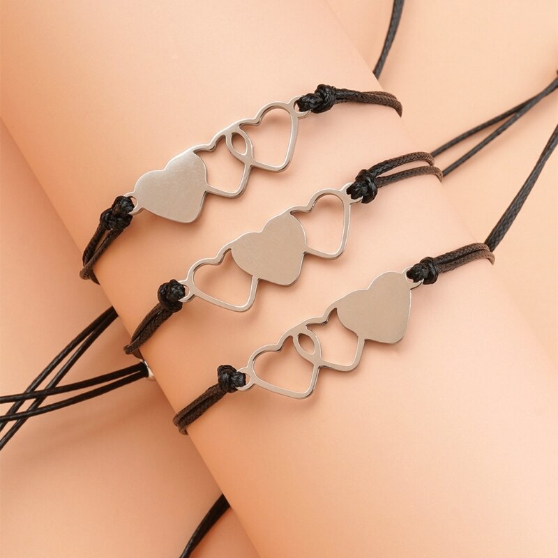 3 Stck Passenden Herz Schwester Karte Armbinde Edelstahl Handgemachte Geflochtene Charme Armbinde Freundschaft Schmuck für Mädchen Wo