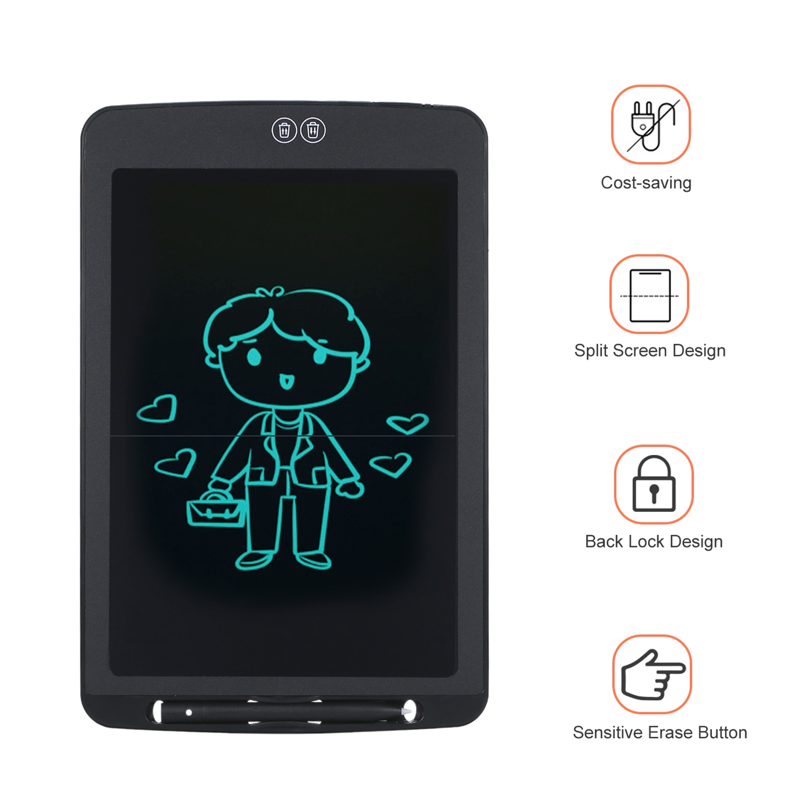 12 Inches LCD Writing Tablet Ultra-thin Electronic Handwriting Drawing Board Pad Reusable with Stylus Pen Split Screen