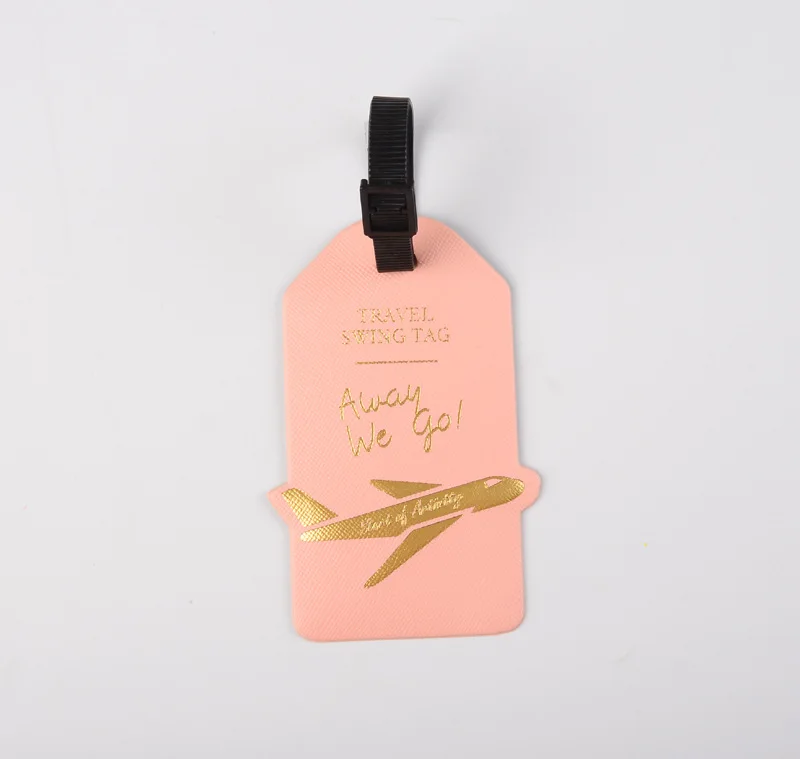 Vrouwen Mannen Label Koffer Tags ID Adres Houder Bagage Boarding Reisaccessoires Creatieve Vliegtuigen PU Lederen Bagagelabels: Roze