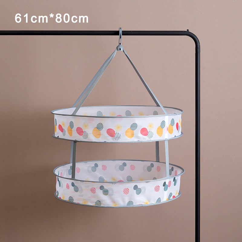Enlarged Foldable Drying Nets Windproof Hook Steel Ring Multi-layer Clothes Basket Underwear Sweater Cloth Dry Rack Mesh Hanger: Large-Double-layer r