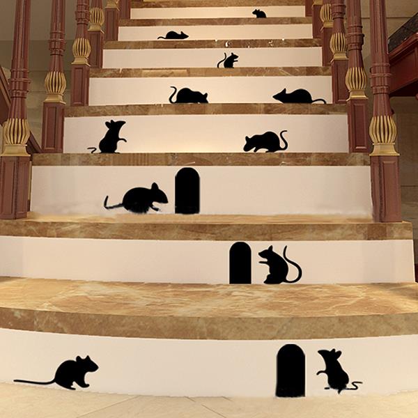 Funny Mouse Gat Muurstickers Creatieve Rat Gat Cartoon Muurstickers Slaapkamer Woonkamer Muizen Op Podium Muur Decals