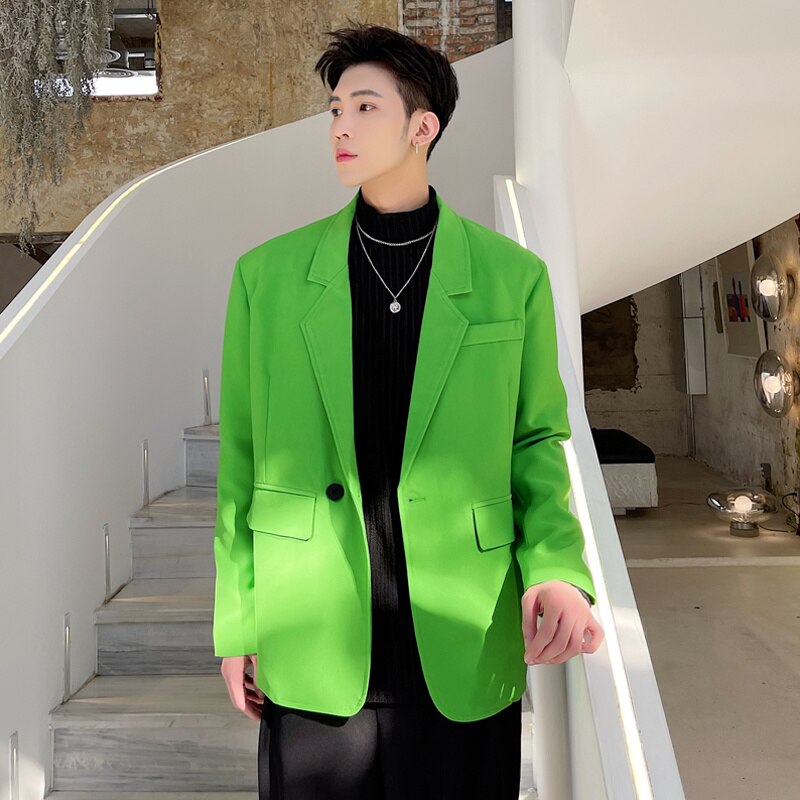 Blazer vert pour homme, veste de costume décontractée, ample, de bureau, à la , de la société coréenne, printemps 2022