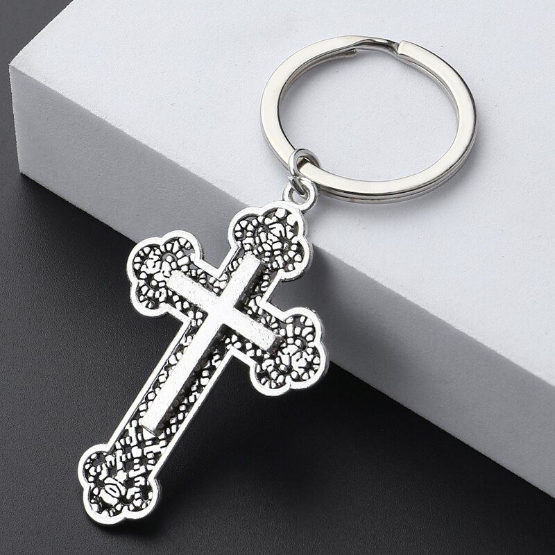 Cross Sleutelhanger Jezus Key Ring Religieuze Overtuigingen Sleutelhangers Voor Vrouwen Mannen Diy Auto Opknoping Punk Eenvoudige Sieraden Handgemaakte