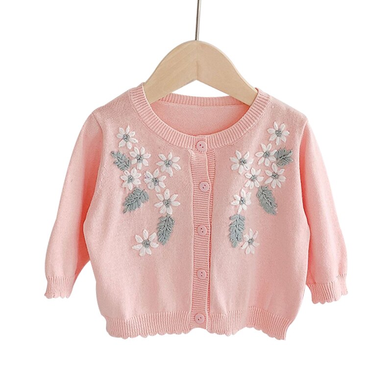 Baby Strickjacke zur Seite fahren für Mädchen Stickerei Blume Strickjacke Herbst Kleinkind Mädchen Süße Baumwolle Dünne Mäntel Prinzessin Kleidung