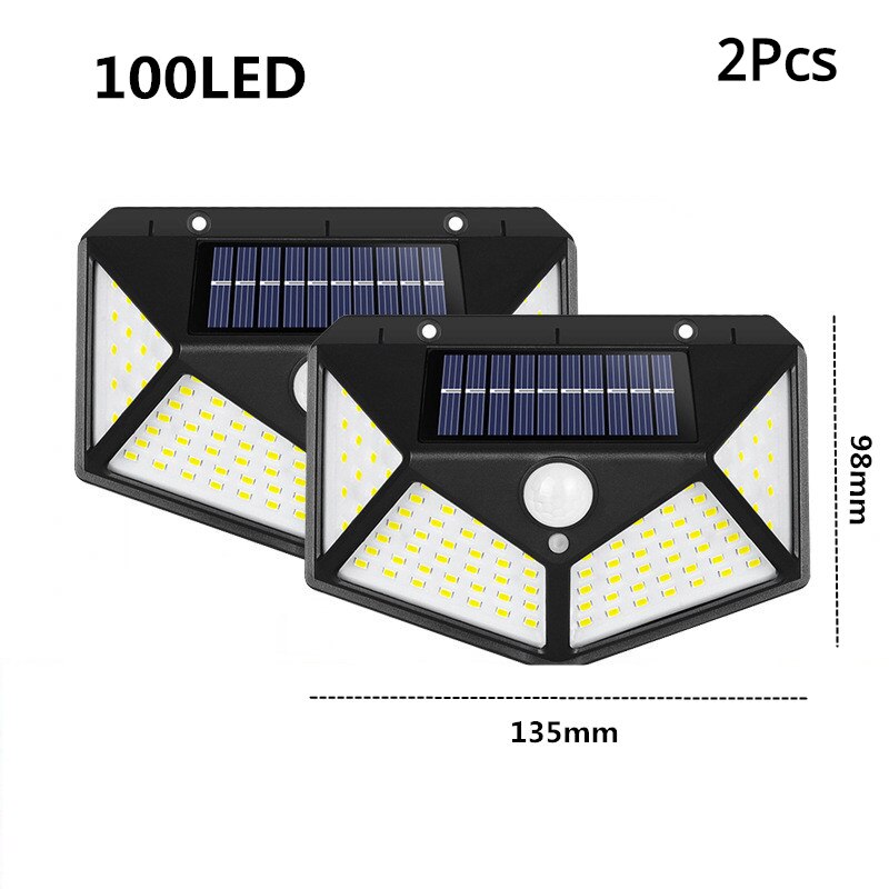 Solar Led Light Outdoor Outdoor Verlichting Waterdicht Straat Lamp Led Met Pir Motion Sensor Led Exterieur Voor Fairy Tuinverlichting: 100LED 2Pcs