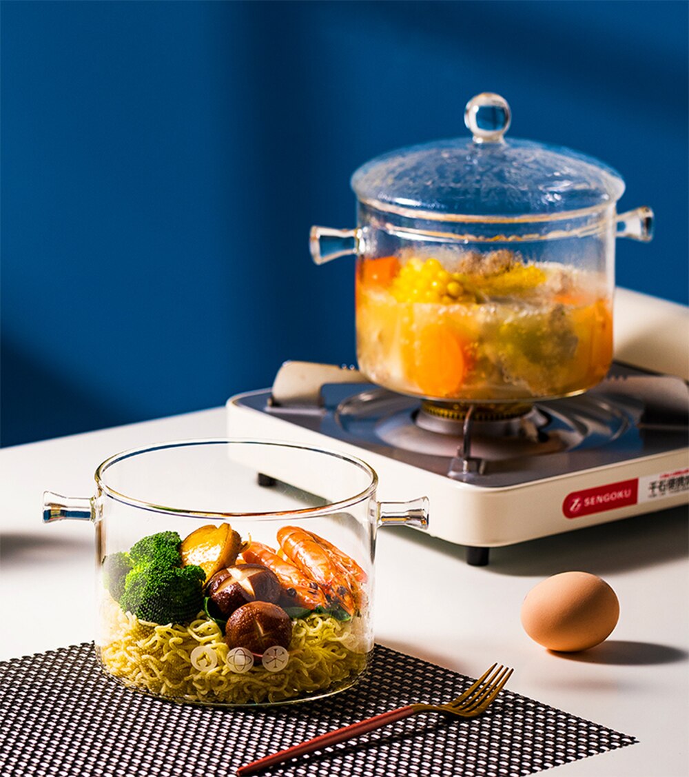 Tazón de Vidrio Grande, Cuenco de Ensalada / Cuenco de Fruta / Tazones para Mezclar / Tazón de Sopa de Ramen con Tapa y Agarre, Vidrio de Borosilicato, Apto para Microondas