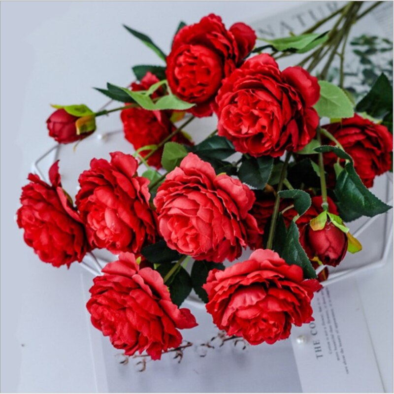 1 bit pionbukett konstgjorda blommor heminredningstillbehör bröllop jul matbord brudbuketter hobby hantverk