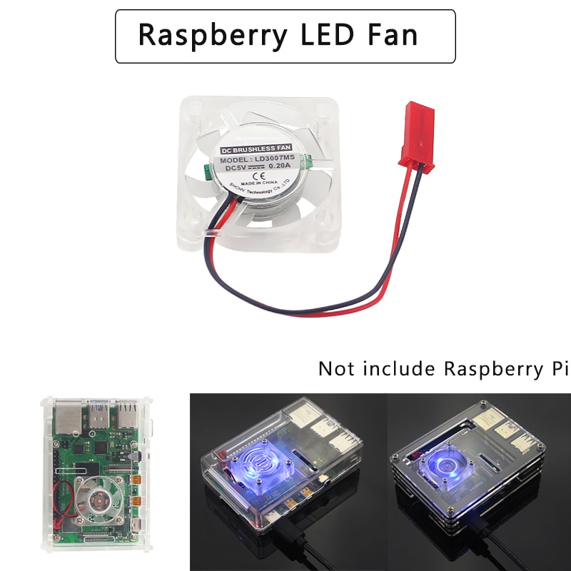 LED Backlight Cooling Fan for Raspberry Pi Heat Dissipation Radiator with 2 Blue Built-in Atmosphere LED for Raspberry Pi 4B/3B+