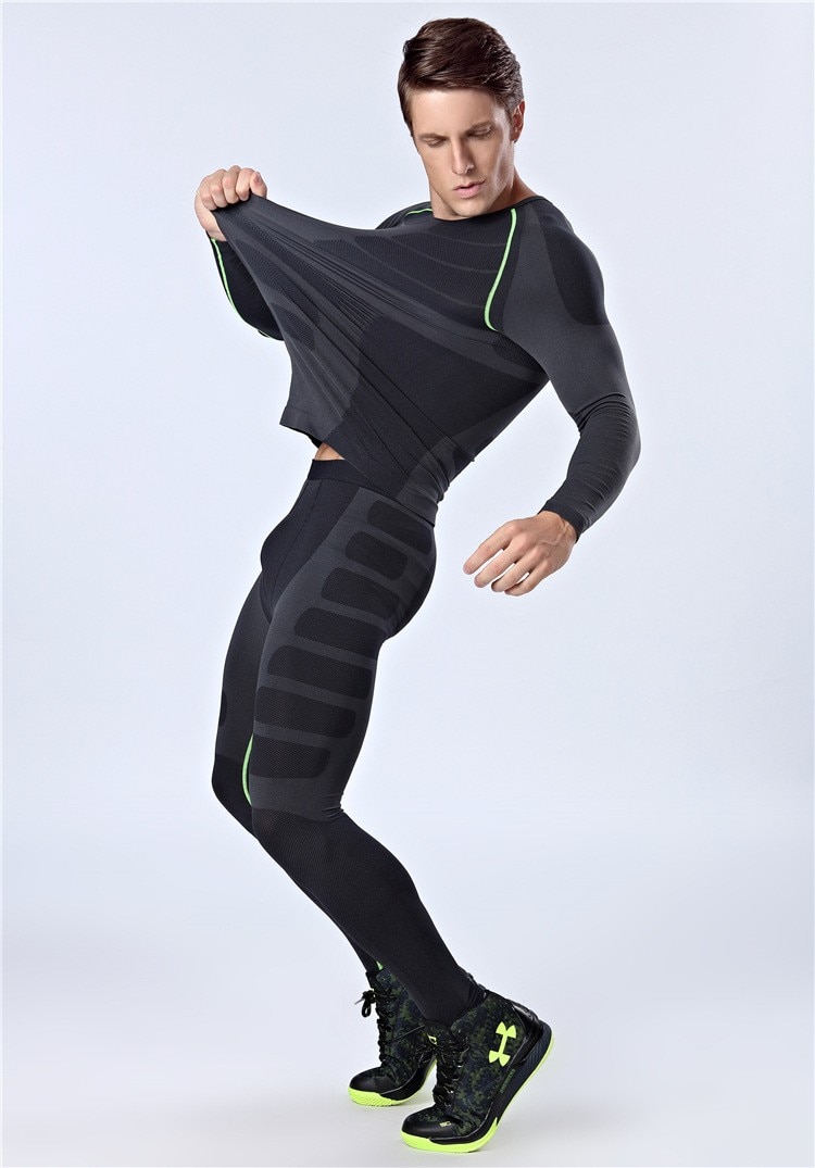 Yeni hızlı kuru spor eşofman sıkı koşu seti T-shirt pantolon Legging erkek spor siyah spor spor takım elbise Joggers iyi ürünler