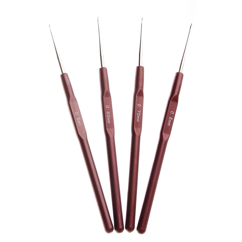 Micro gancho de ganchillo para hacer trenzas, herramienta para el cabello, 0,5mm, 0,6mm, 0,7mm, 0,8mm, mango liso, 4 unidades/lote
