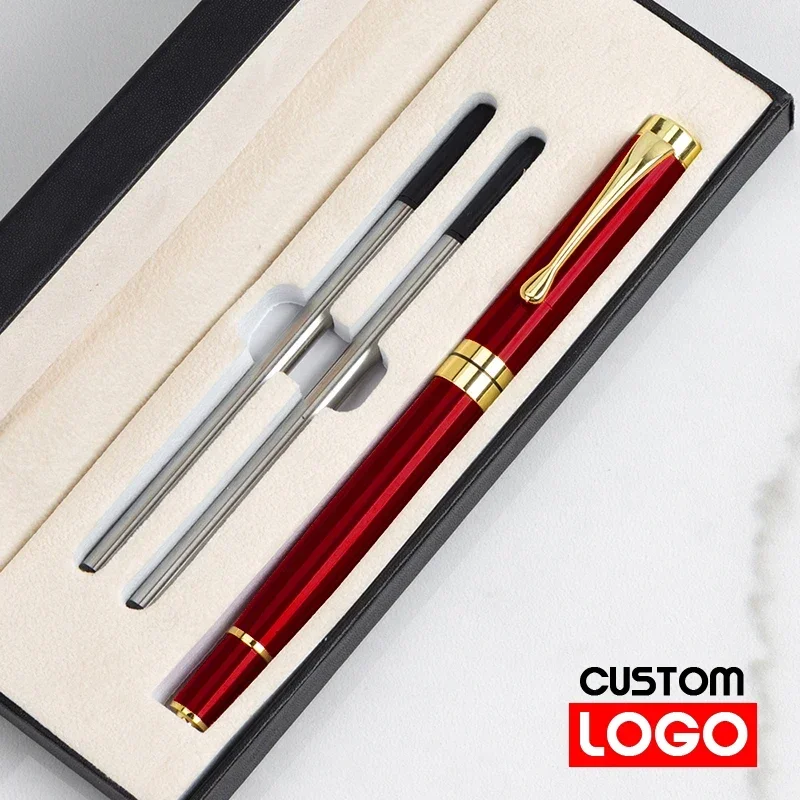 Box Packaging Luxury Metal Ballpoint Pens School Business Office Signature Roller Pen Student Stationery Supplies Writing: Burgundy / black