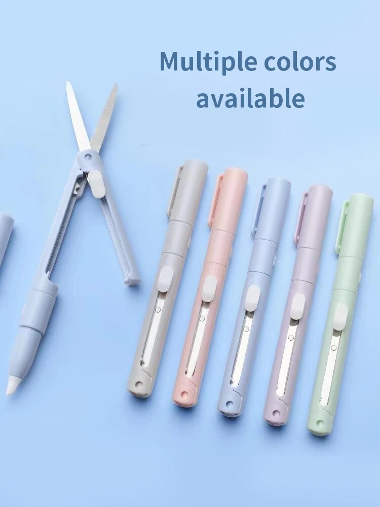 Mini tijeras portátiles 2 en 1, cúter de papel, bolígrafo de bolsillo multifuncional con forma de álbum de recortes, herramientas de arte para tallado y corte, 1 ud.