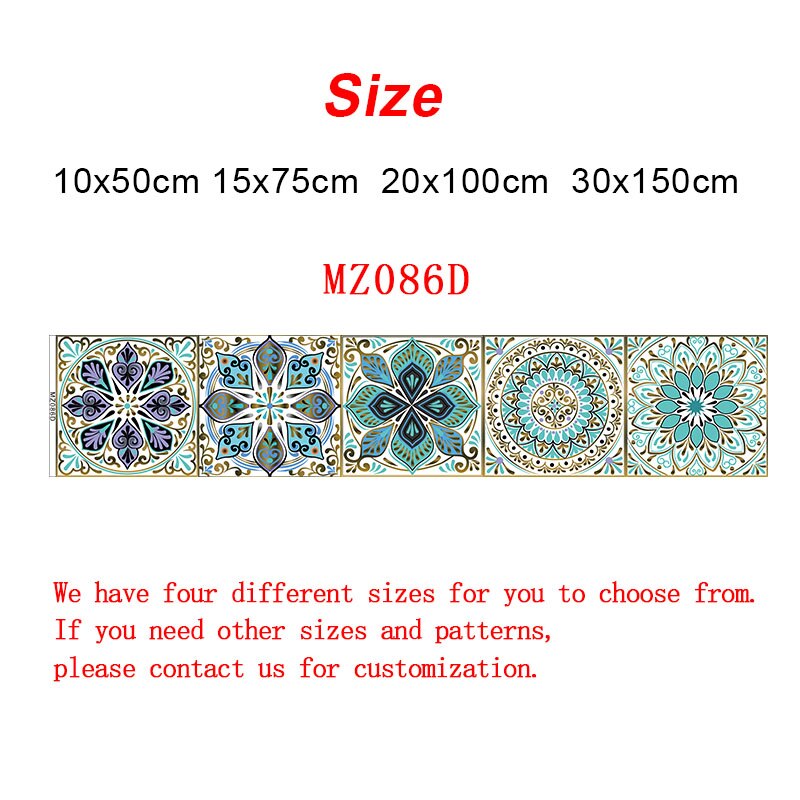 Dreamlike Blue Mandala Style Strips Tiles Wall Sticker Transfers Covers for Kitchen Bathroom Waterproof Peel & Stick Art Mural: MZ086  D / 10cmX50cmX1pcs