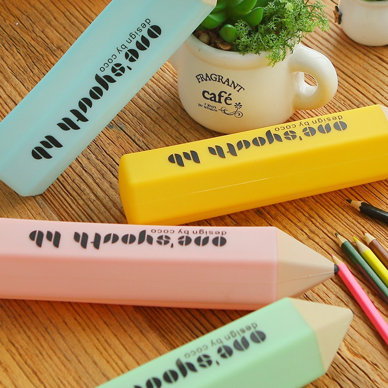 pencil shape Large Zipper Pencil Case Pen Holder Pouch School Stationery Phone Bag Storage Cosmetic rubber opc036
