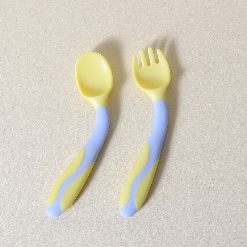 Vajilla de silicona para tazón para bebés, utensilios de alimentación sólidos para bebé, contenedores de almacenamiento de alimentos, juegos de plato de bebé: spoon and fork