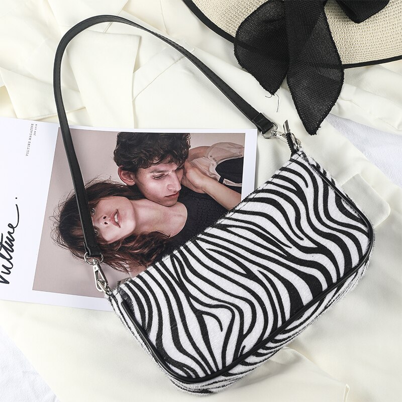 Cow zebra pattern bag chain baguette women shoulder crossbody bag handbags and pung