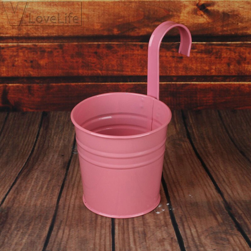 Macetas colgantes de pared para jardín y balcón, cubo de Metal, soporte para flores, 10 colores