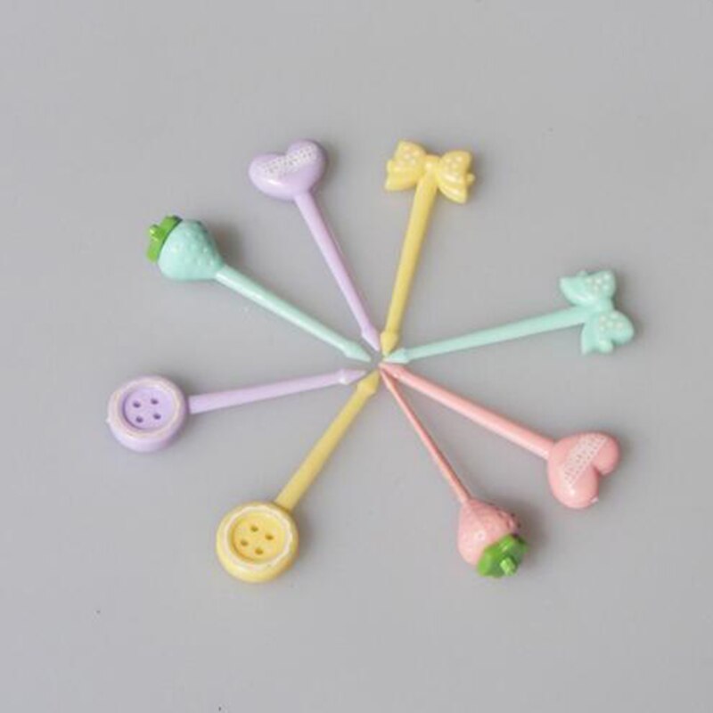 Dessert matgaffel 1 sett for barn snacks søt benthos multifunksjon mini fruktgafler abs plast blanding farge festdekor: 8 stk