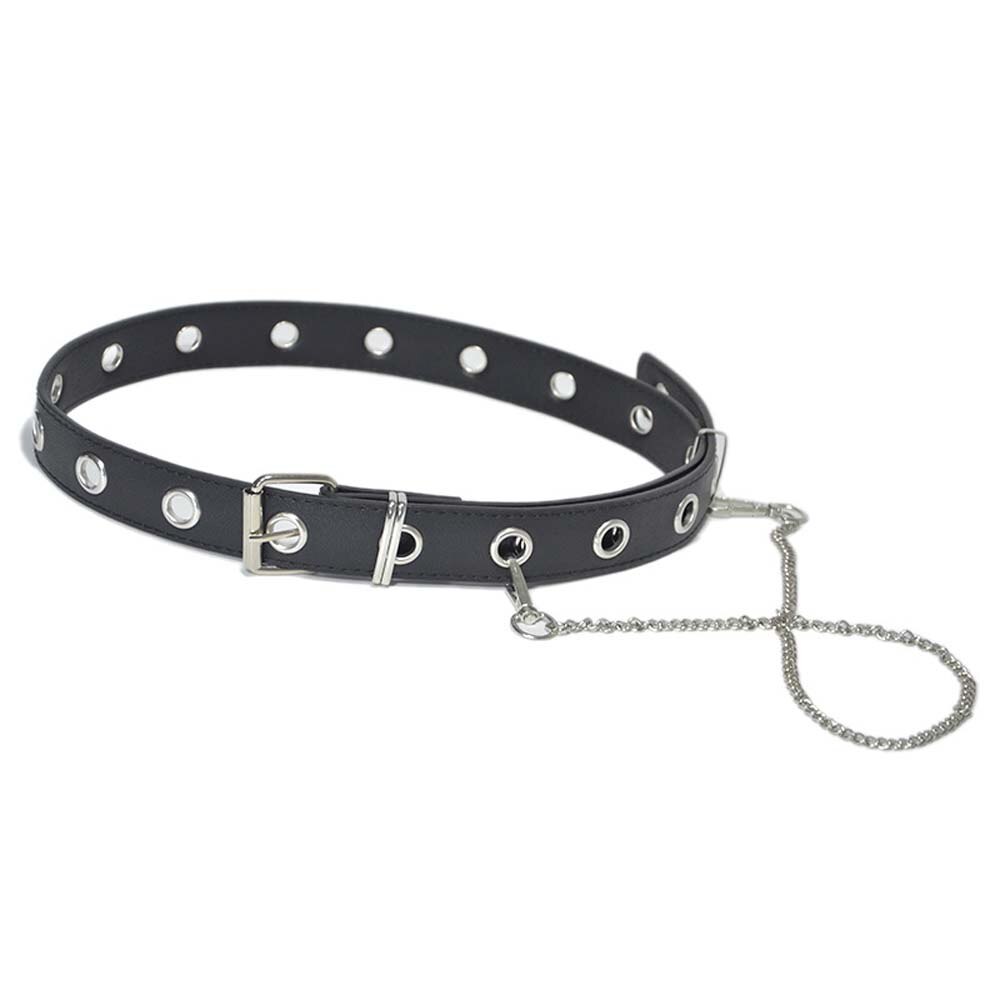 Gothic Punk Rock Zwarte Ketting Verstelbare Metalen Gat Taille Riem Voor Vrouwen Meisjes Harajuku PU Lederen Riem Dames Slim Tailleband