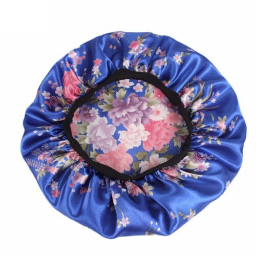 Women Satin Night Sleep Cap Hair Bonnet Hat Silk Head Cover Print Wide Elastic Band