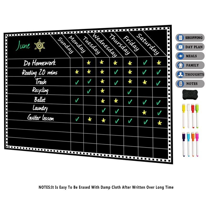 1 Set Black Magnetic Menu Board Weekly Meal Planner Dry Erase Board for Kitchen Refrigerator and Grocery