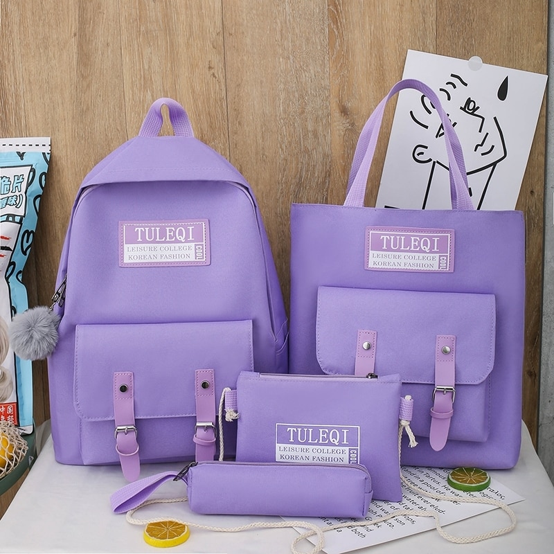 Set van 4 schooltassen, canvas damesrugzak, collegetas voor meisjes, antidiefstalrugzak, mochilas, damesrugzak