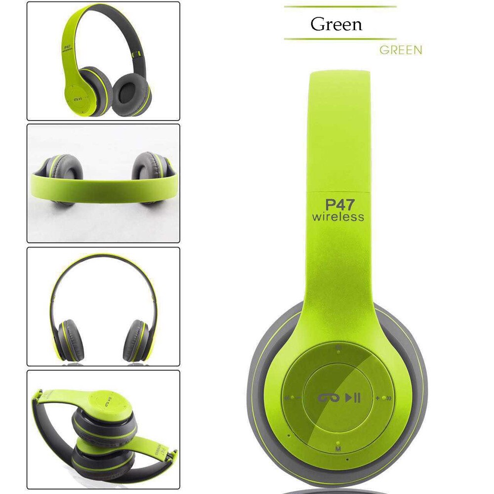 Auriculares inalámbricos con Bluetooth 5,0, cascos estéreo para música, casco auriculares plegables para videojuegos, teléfono, PC, tableta, , novedad: Verde