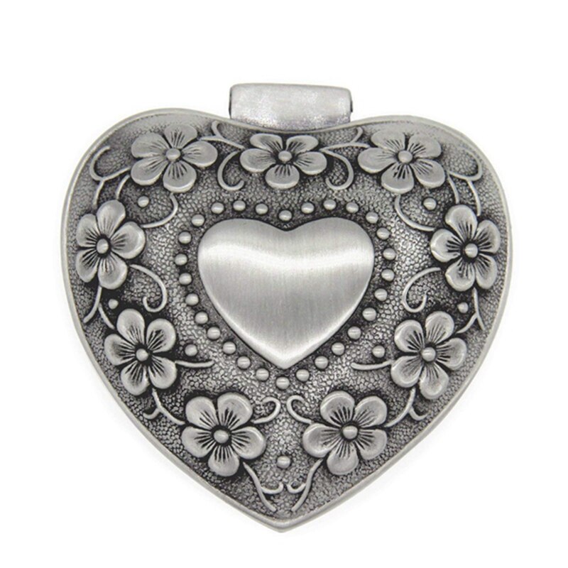 Klassisk vintage antik hjerte form smykkeskrin ring lille nipsgenstande opbevaring arrangør bryst jul, sølv