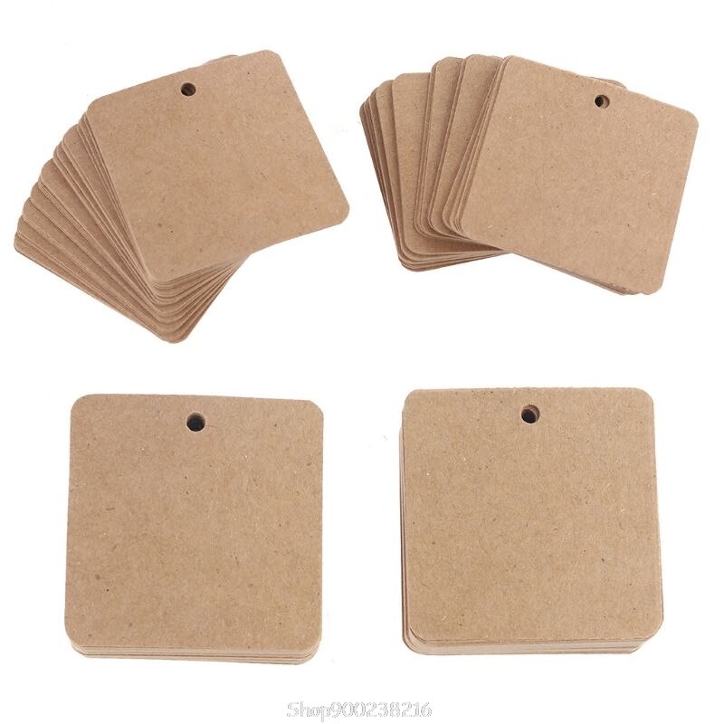 Etiquetas de papel Kraft cuadradas en blanco para , etiqueta de boda, tarjeta de precio, artesanía con hilo de yute de 10m, S15 20, 100 Uds.,