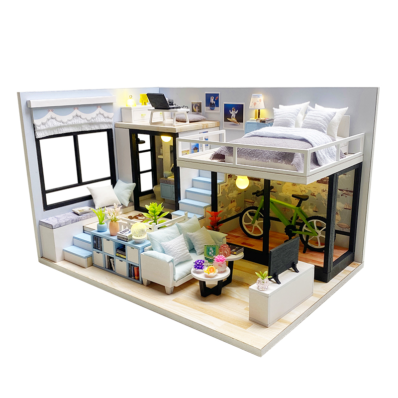 Maisons de poupées en bois pour adultes, bricolage, Kits de construction miniatures avec meubles, maisons de poupées légères, jouets, d'anniversaire pour adultes: YELLOW