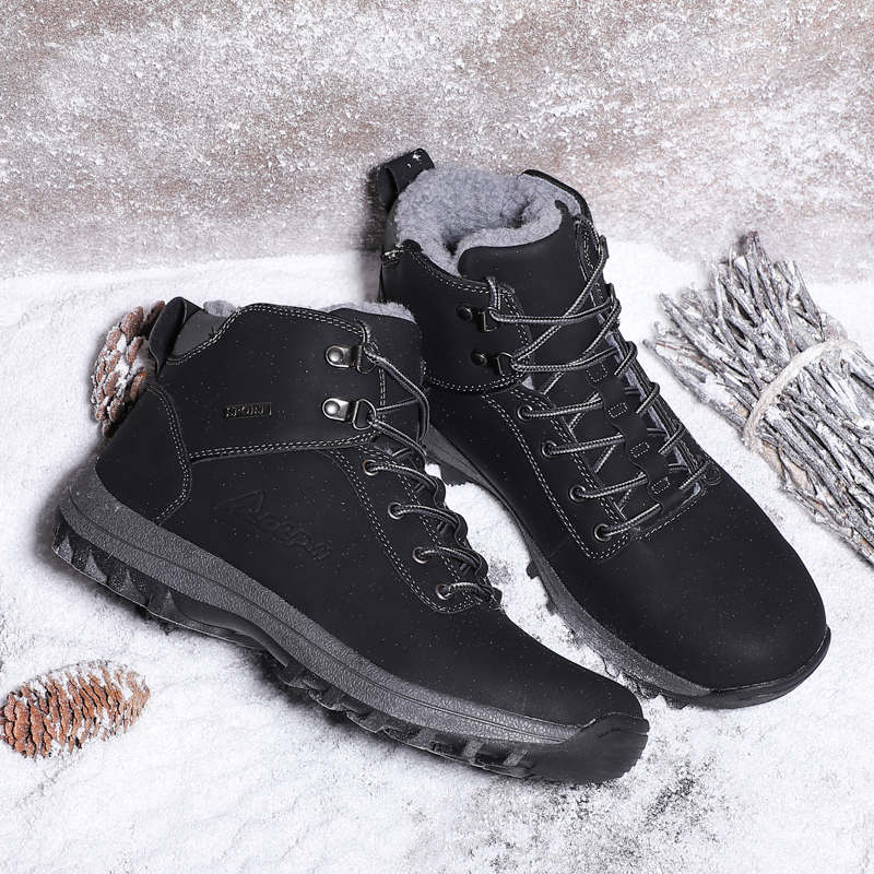 Women hiking shoes winter waterproof Non-Slip Outdoor boots With Fur Snow Sneakers Camping Sport Trekking Shoes for woman plush: Black / 10.5