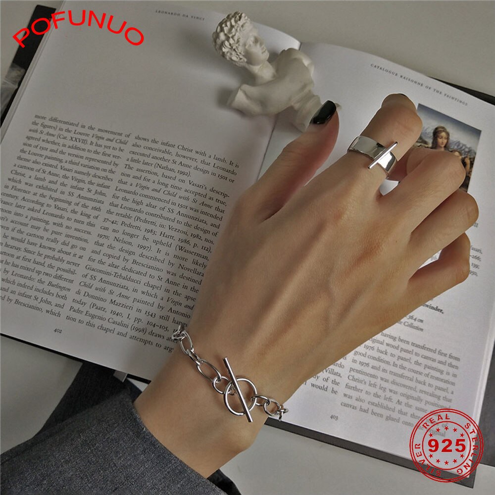 Pofunuo 925 Sterling Zilveren Curb Chain Armbanden Vrouwen Luxe Unieke Ot Gesp Sluiting Armbanden Huwelijksverjaardag Fijne 925
