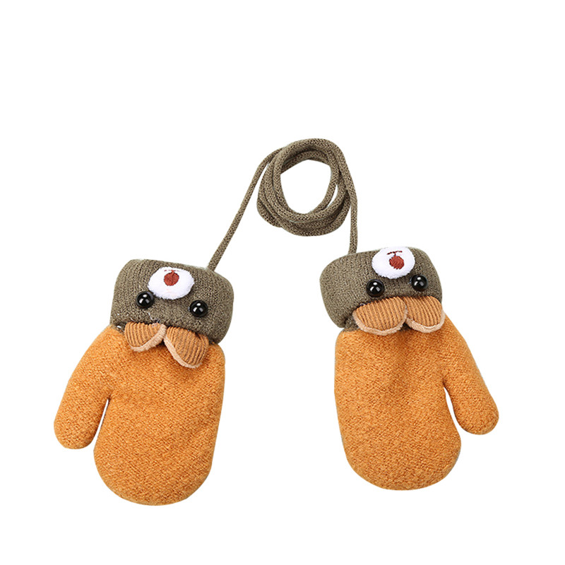 Newborn Kids Cartoon Cute Baby Boys Girls Winter Warm Gloves Wool Mittens Thick Knit Full Rope Finger Warmer Gloves 0-3Y