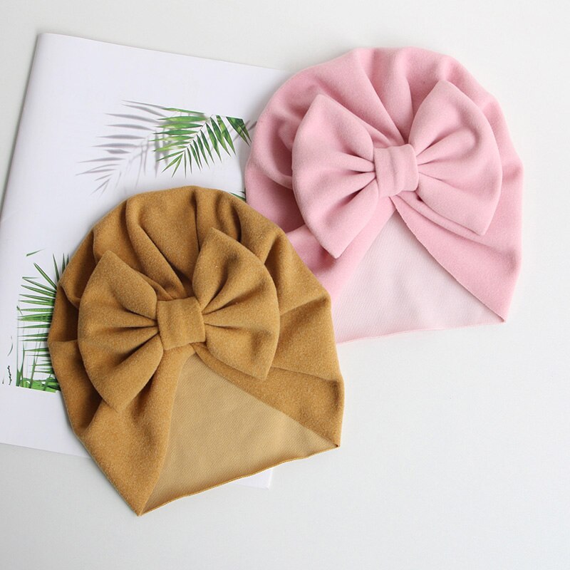 Spring Soft Baby Hat Big Bowknot Baby Girls Hat Turban Solid Color Infant Toddler Kids Hat Children Cap Beanies