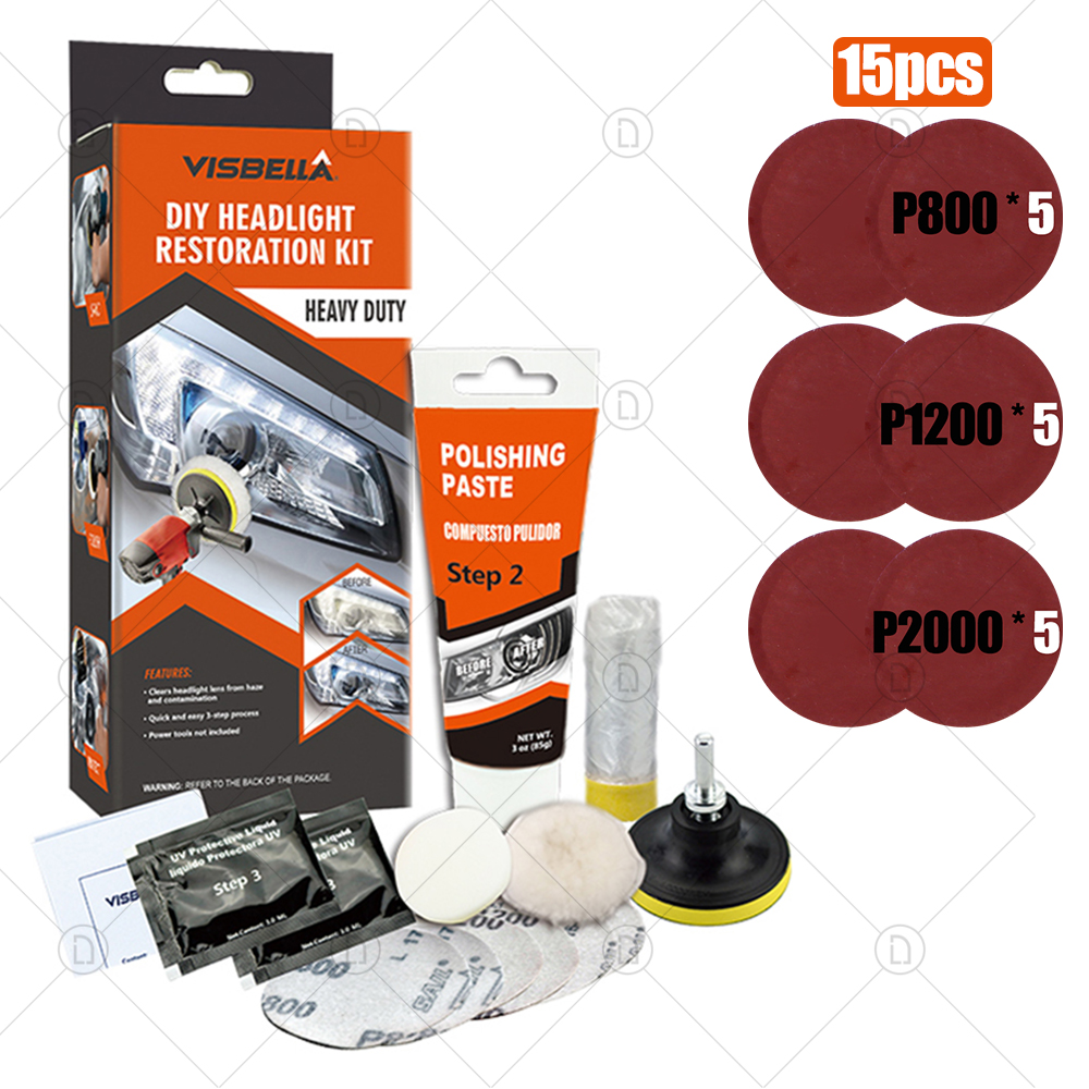 Kits de pulido para restauración de faros de coche, abrillantador químico, reparación de faros, pulidor de lentes, pasta de limpieza, herramienta de restauración: Negro