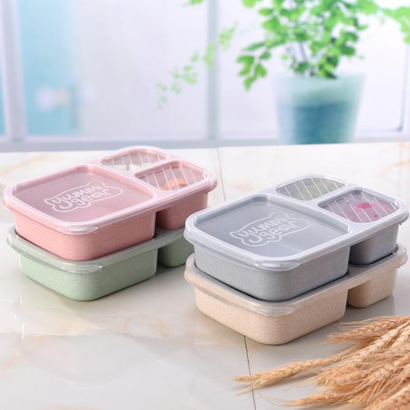 Boîte à Bento 3 compartiments, stockage des repas, préparation des aliments, conteneurs réutilisables, micro-ondable, maison paille de blé, boîte à déjeuner 1 pièce