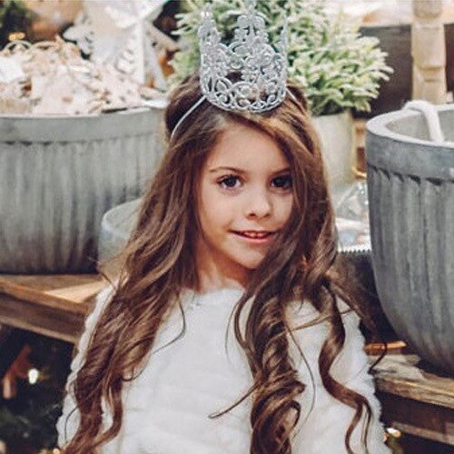 2020New Children's Hair Ornaments Golden Crown Hair Hoop Girl Full Moon Photo Props Parent-child Wedding Birthday Hair Clip: Gray