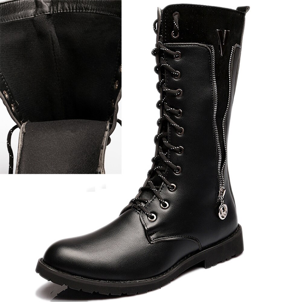 Motorlaarzen Retro Motocross Laarzen motorfiets Laarzen Riding Punk PU Leer Martin Schoenen Zwart Botas voor Mannen: Black Without velvet / 8