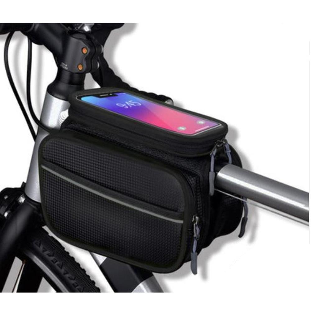Goedkope fietstas voor mobiele telefoon, mountainbike, touchscreen tas, dubbele zadeltas, fietszadeltas, bovenbuistas, balktas: Zak zwart
