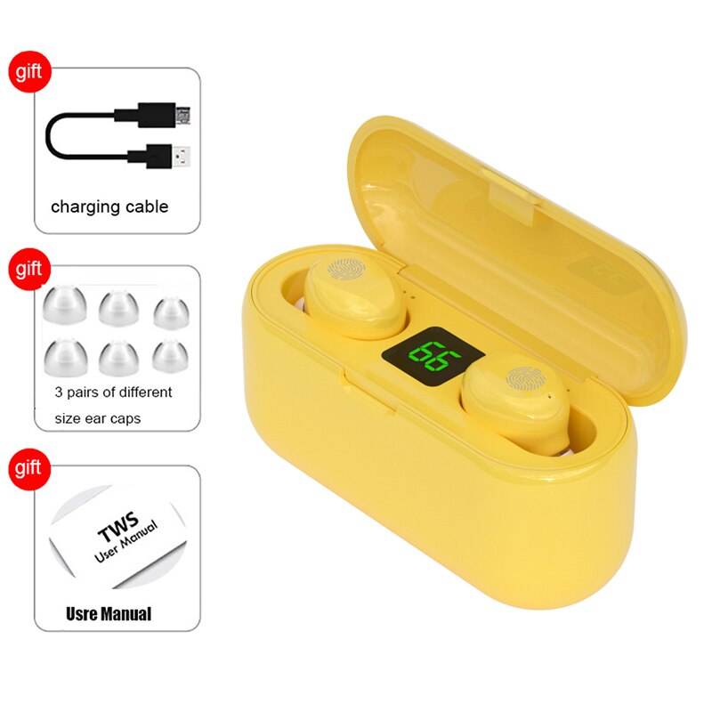 Bluetooth Headphone 5.0 Touch Control Wireless Headset LED Display Earphone Gaming Auriculares Sports Waterproof Earphone F9 TWS: F9-1 yellow