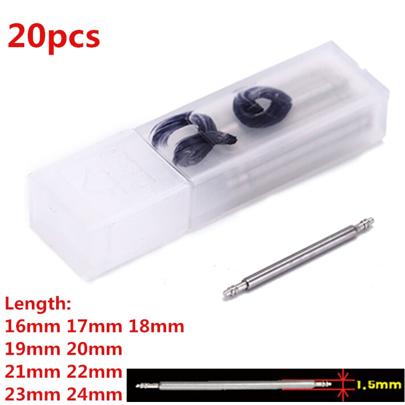 20 Pcs Watch Band Link Rvs Lente Pin Bar Reparatie Strapping Onderdelen Pins Horlogemaker 20 Mm 22 Mm 24mm 18 Mm Dia 1.5 Mm