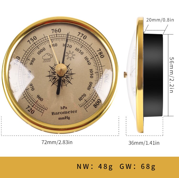 3-in-1 Barometer Hygrometer Thermometer One Set of 72mm Fishing Baromete Finish Dial Traditional Weather Station