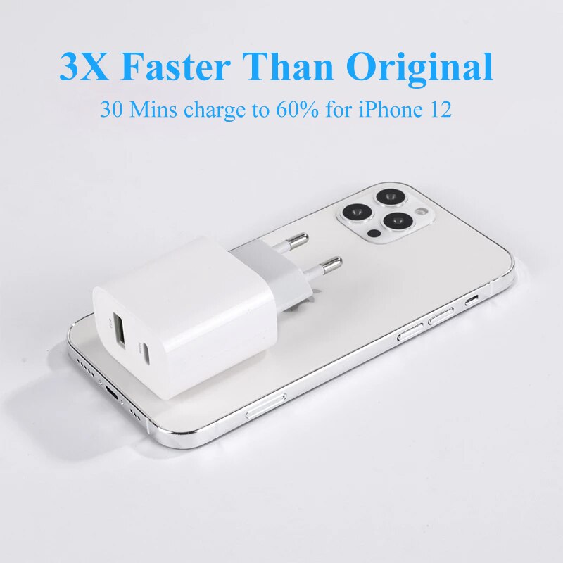 Fast Charge Charger Dual USB Port Quick Charge EU Plug for Apple iPhone 13 Pro Max 12 11 Samsung Galaxy PD QC 3.0 Phone Adapter