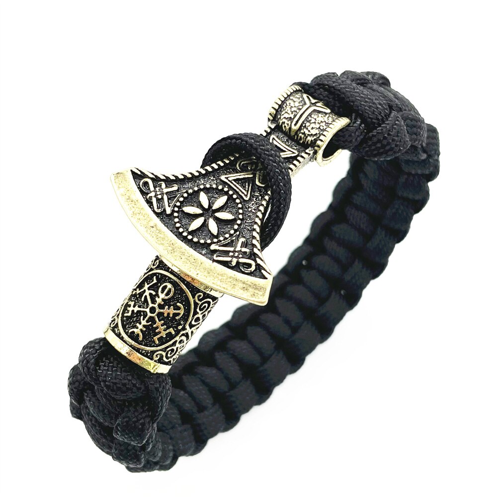Viking Axe Met Algiz Runic Rune Amulet Sieraden Paracord Viking Armband Mannen Vrouwen Diy Kraal Accessoires: Bronze vegvisir / 21cm