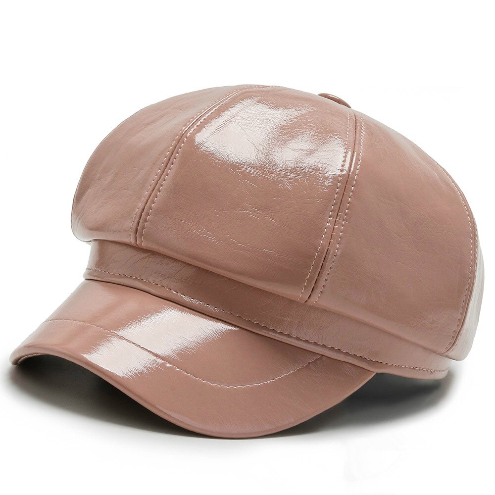 HOAREE rouge casquette gavroche femmes Vintage en cuir Pu automne hiver chapeaux pour femmes solide dames béret femme octogonale chapeau