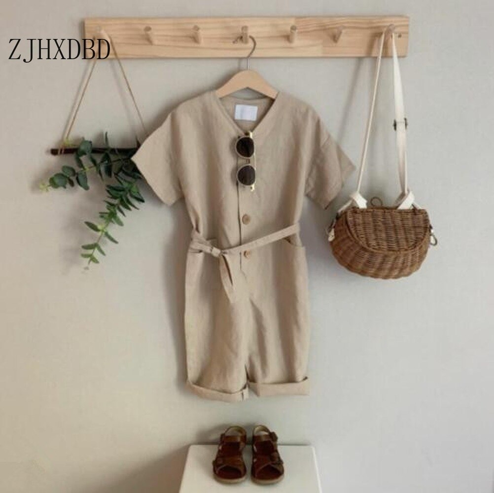 Salopette lin respirant pour bébé garçon | Combinaison pantalon pour enfant, vêtements pour enfants, barboteuse, respirant, à boutons ouverts,