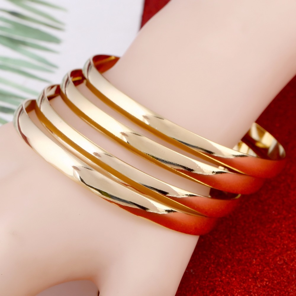 4 stks Ethiopische Goud Kleur Plain Bangles Dubai Gouden Sieraden Bangles Voor Afrikaanse Glossy Armbanden