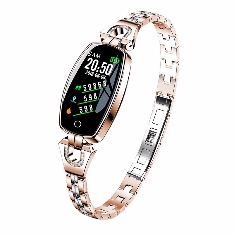 H8 Vrouwen Smart Band Hartslag Smart Armbanden Bloeddrukmeting Stappenteller Polsband Fitness Tracker Gezondheid Armband: Goud