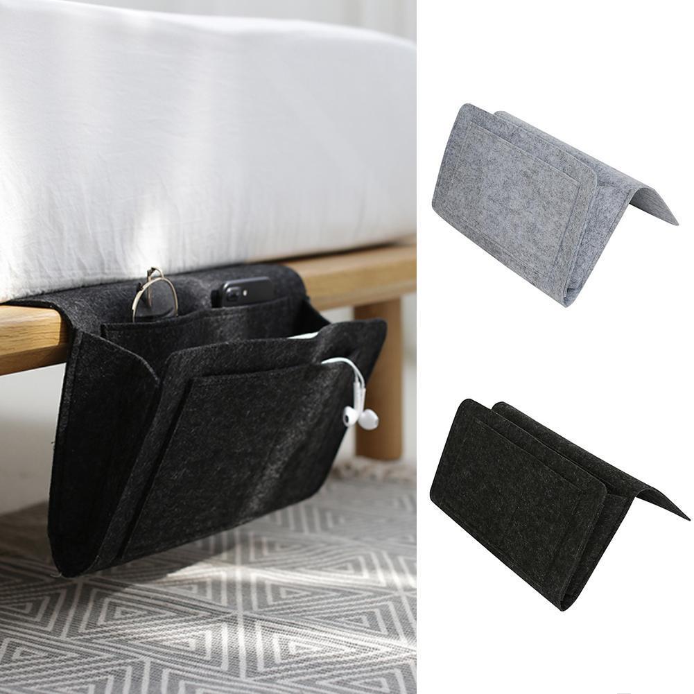 Filt sengekant opbevaring organizer senge skrivebord taske sofa tv lommer kontrol sofa holder hængende caddie fjernbetjening opbevaring organizer seng  r6 d 1