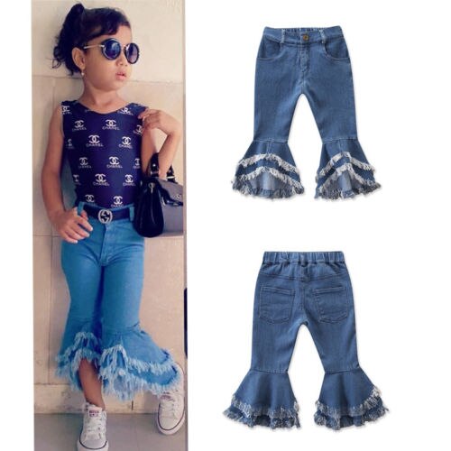 Kids Baby Girl Flare Wide Leg Pants Bell Bottoms Denim Trousers